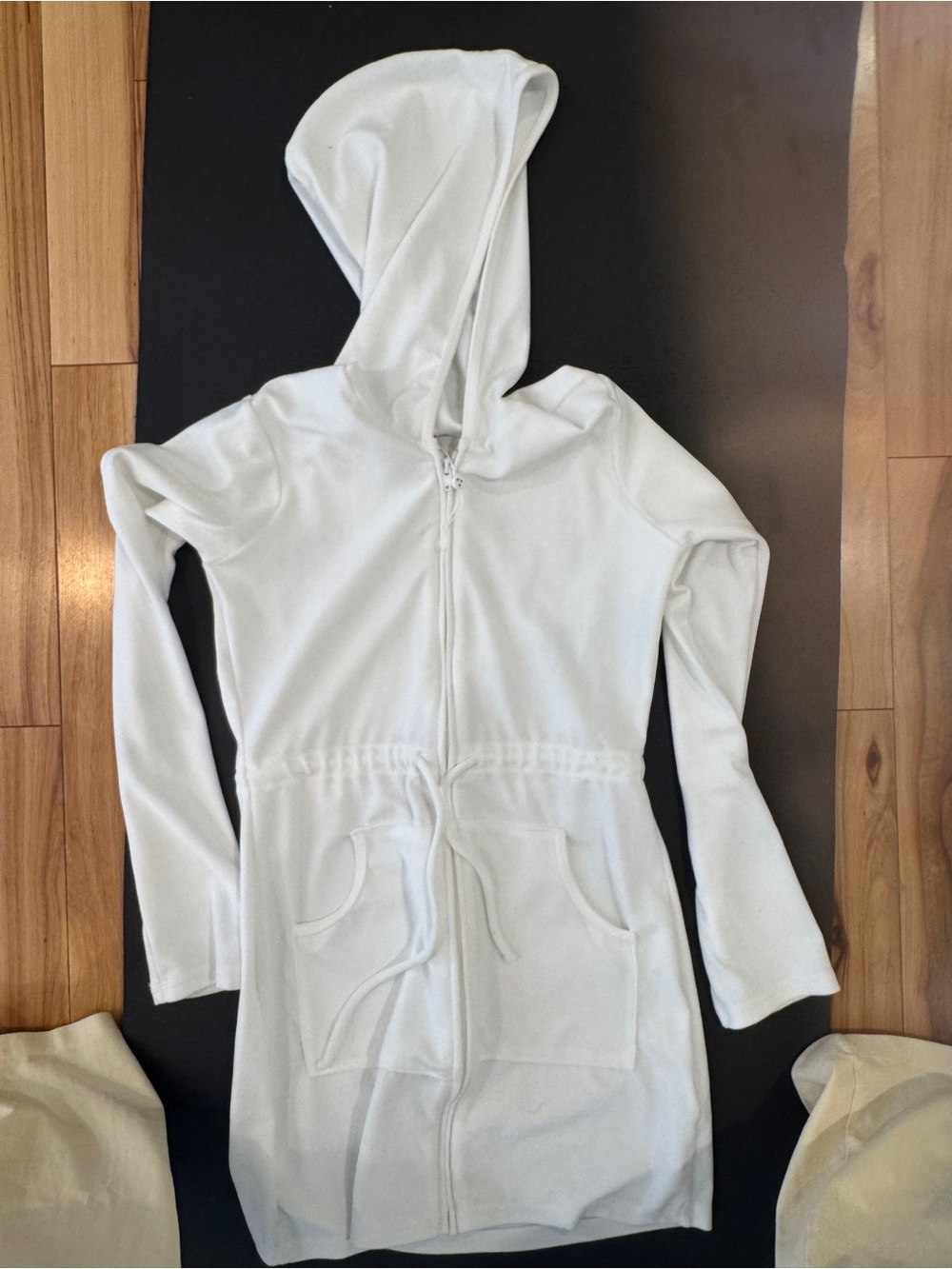 Frankie's Bikinis White Hooded Terrycloth Coverup with Drawstring